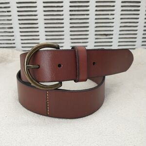 GAP Contour Belt Unisex 30 Brown Cow Leather Brass Buckle Fits Waist 33.5-37.5"